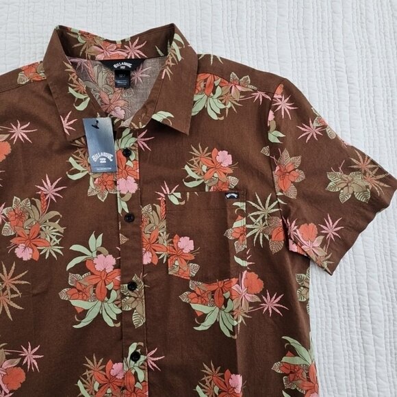 Billabong Hawaiian Shirt Women's S Brown Floral NEW Short Sleeve NWT MSRP $66 - Picture 4 of 16